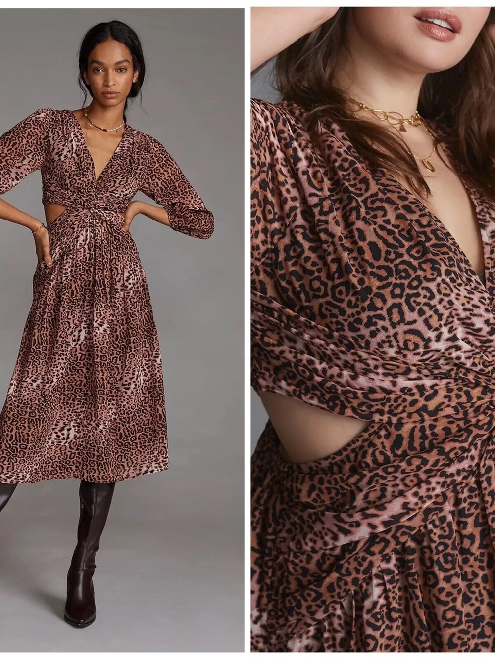 Ranna Gill Anthropologie Printed Cut-Out Midi Dress (122)